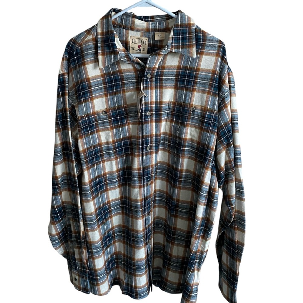 Redhead Men's Orange/Blue Plaid Flannel Shirt size XL